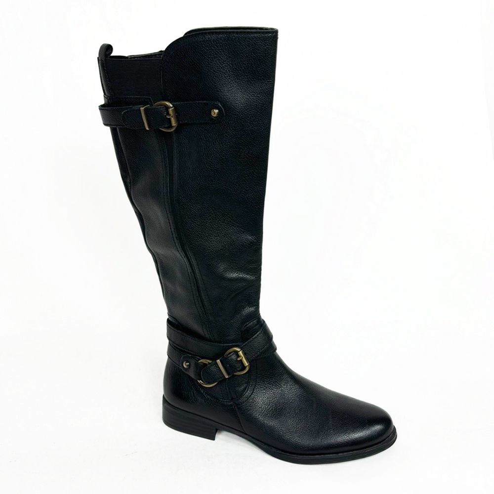NEW Naturalizer June Genuine Leather Black Buckle Detail Knee High Riding Boots